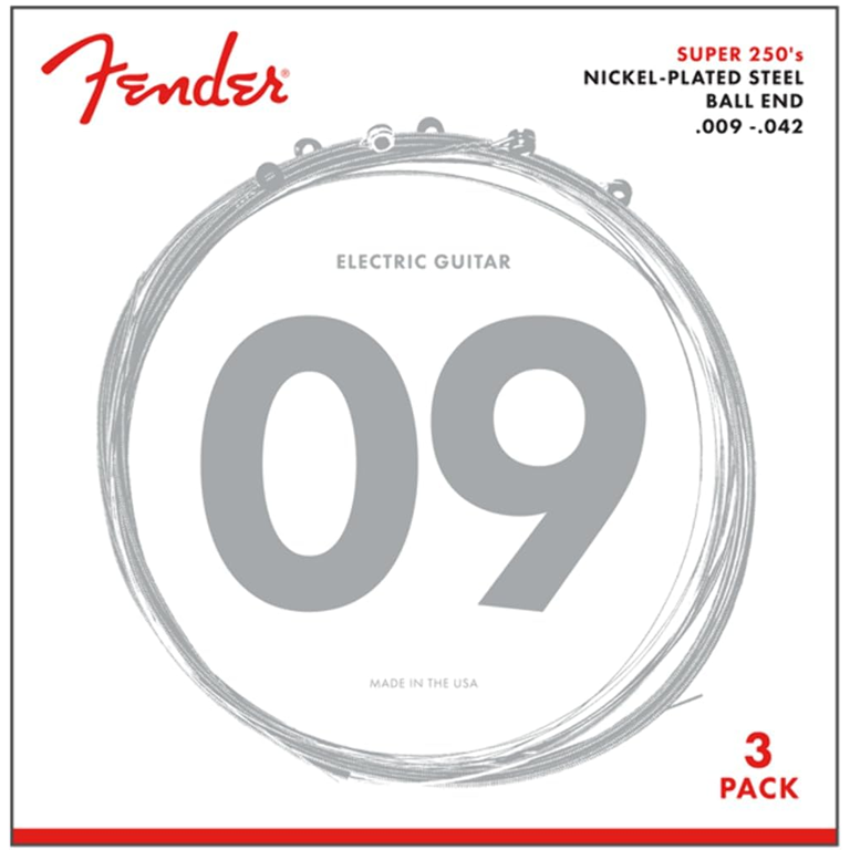 Fender Super 250 String Set - 250L (.009/.042) Pack of 3 Sets - Nickel-Plated Steel - Ball Ends