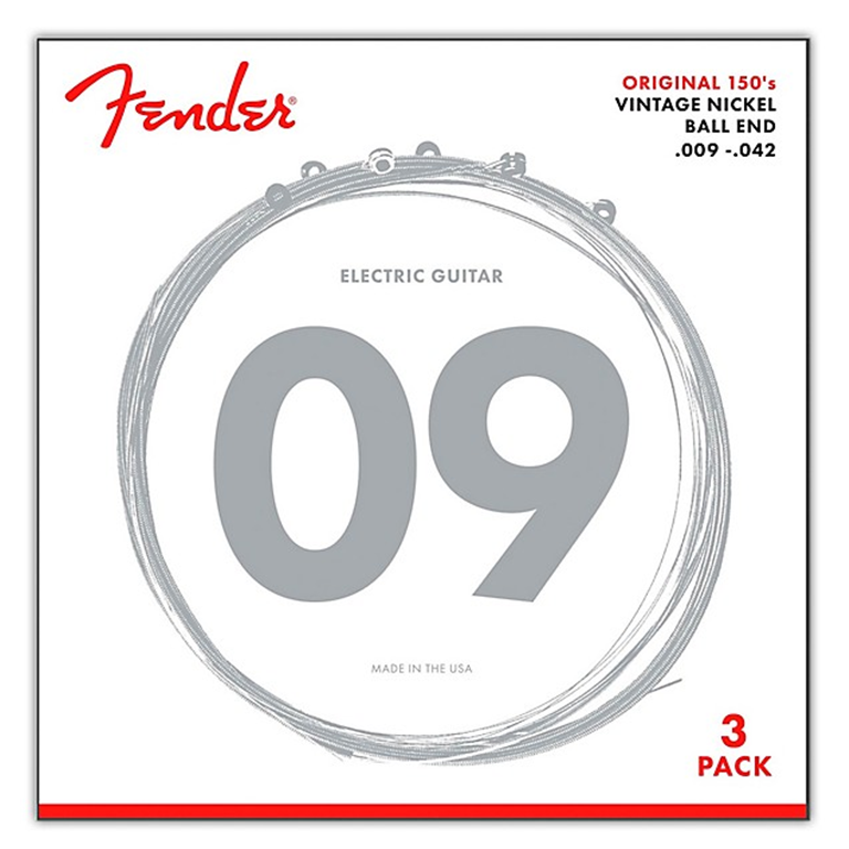 Fender 150L Nickel Ball End Light Guitar Strings, Gauges 9-42 (3-Pack)