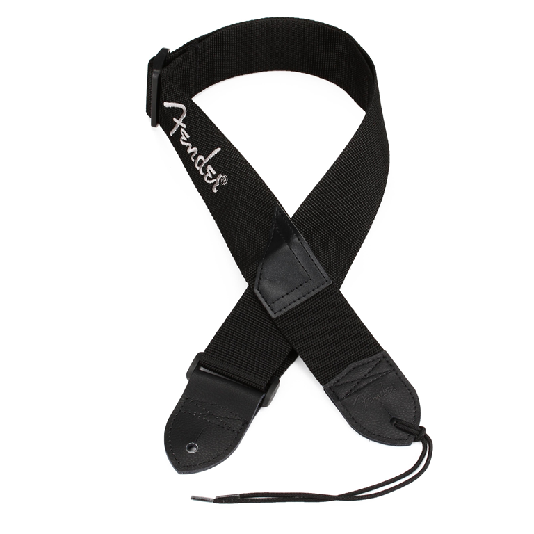 Fender 2-inch Polyester Logo Strap - Black with Gray Logo