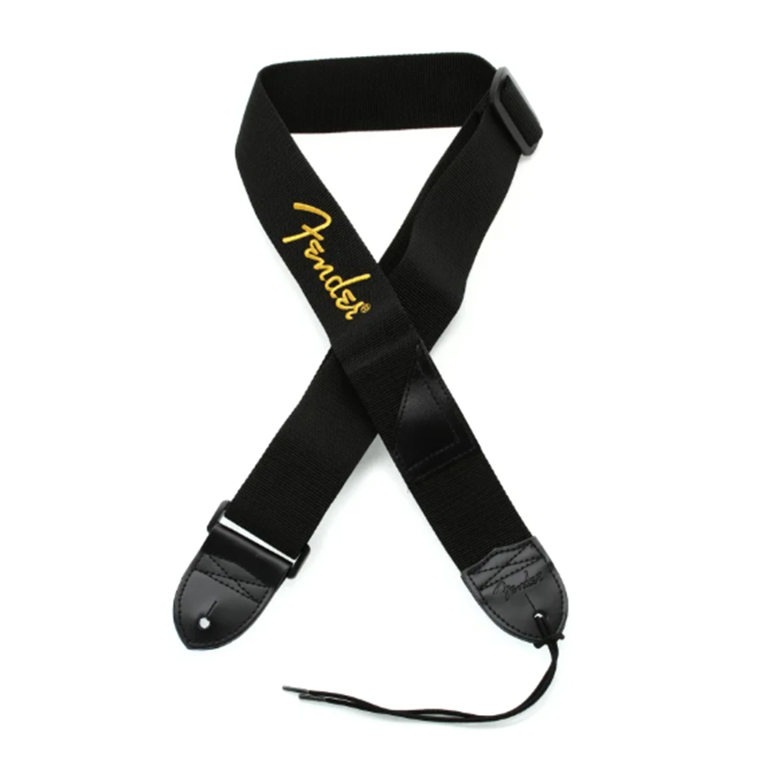 Fender 2-inch Polyester Logo Strap - Black with Yellow Logo