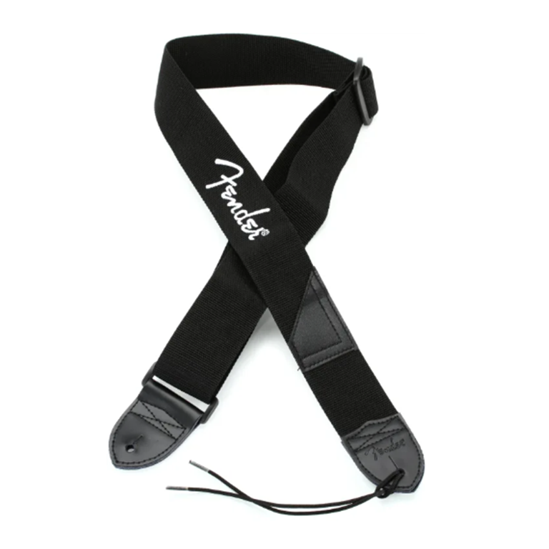 Fender 2-inch Polyester Logo Strap - Black with White Logo