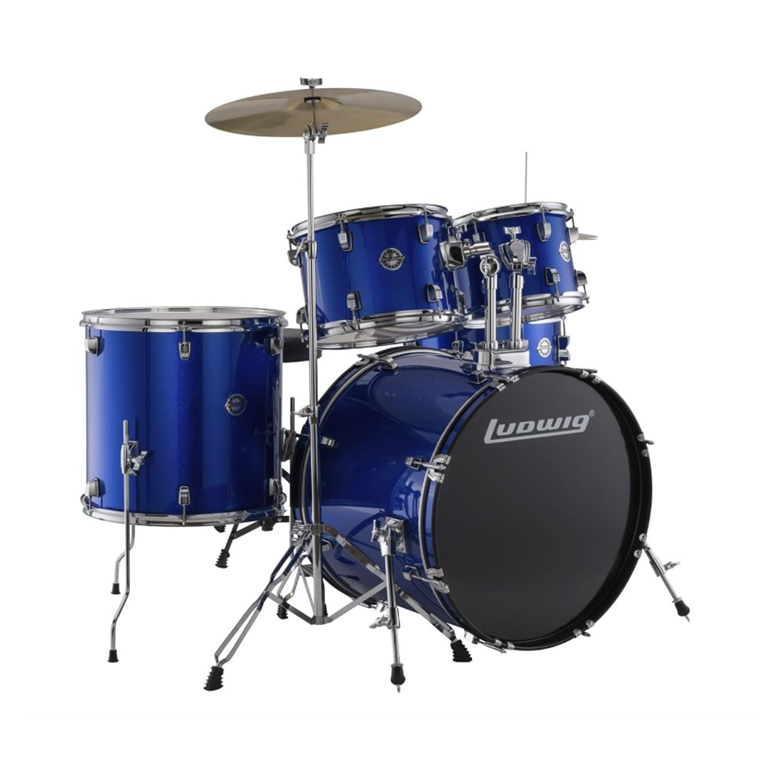 Ludwig Accent 5-piece Complete Drum Set with 22 inch Bass Drum and Wuhan Cymbals - Blue Sparkle