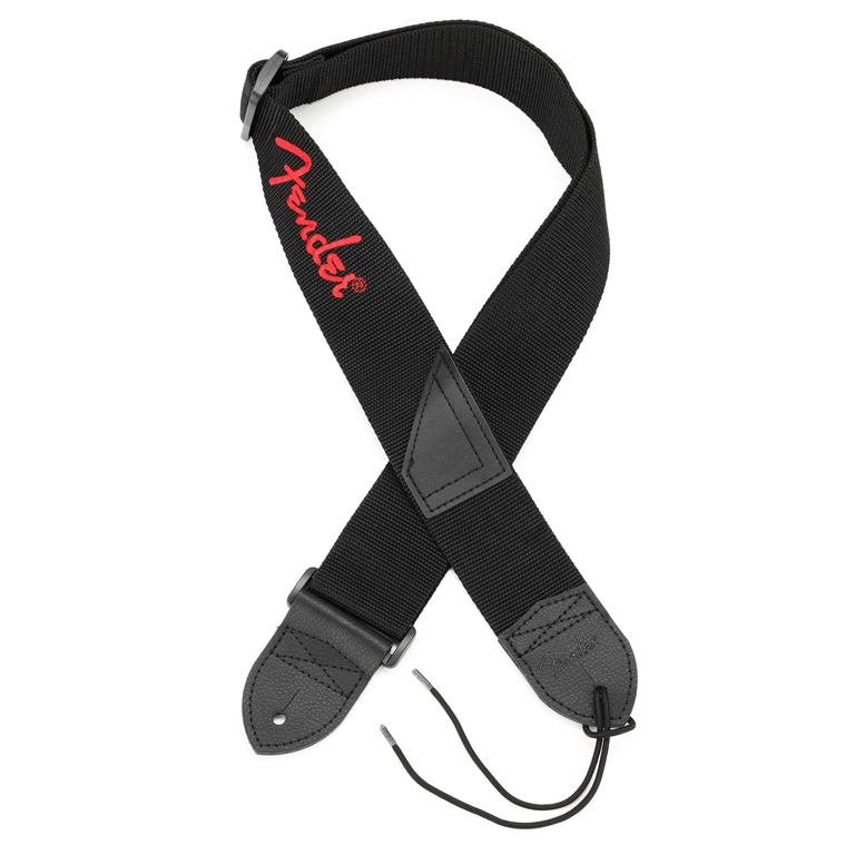 Fender 2-inch Polyester Logo Strap - Black with Red Logo