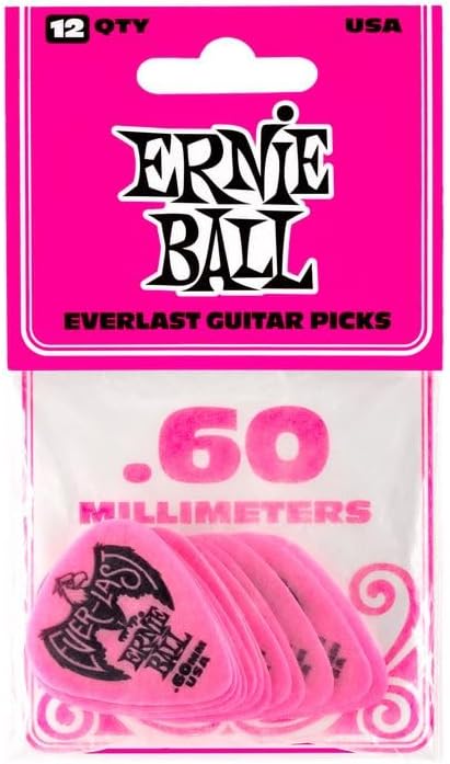 Ernie Ball Everlast Guitar Picks, Pink .60mm, 12-pack