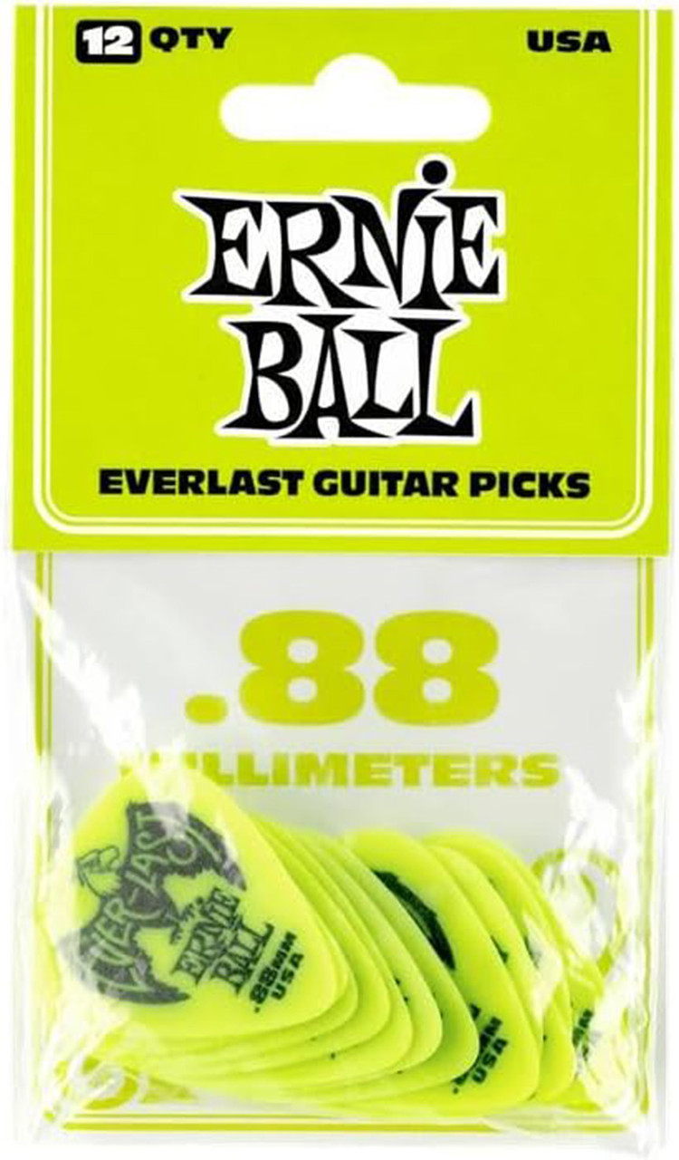 Ernie Ball Everlast Guitar Picks, Green .88mm, 12-pack