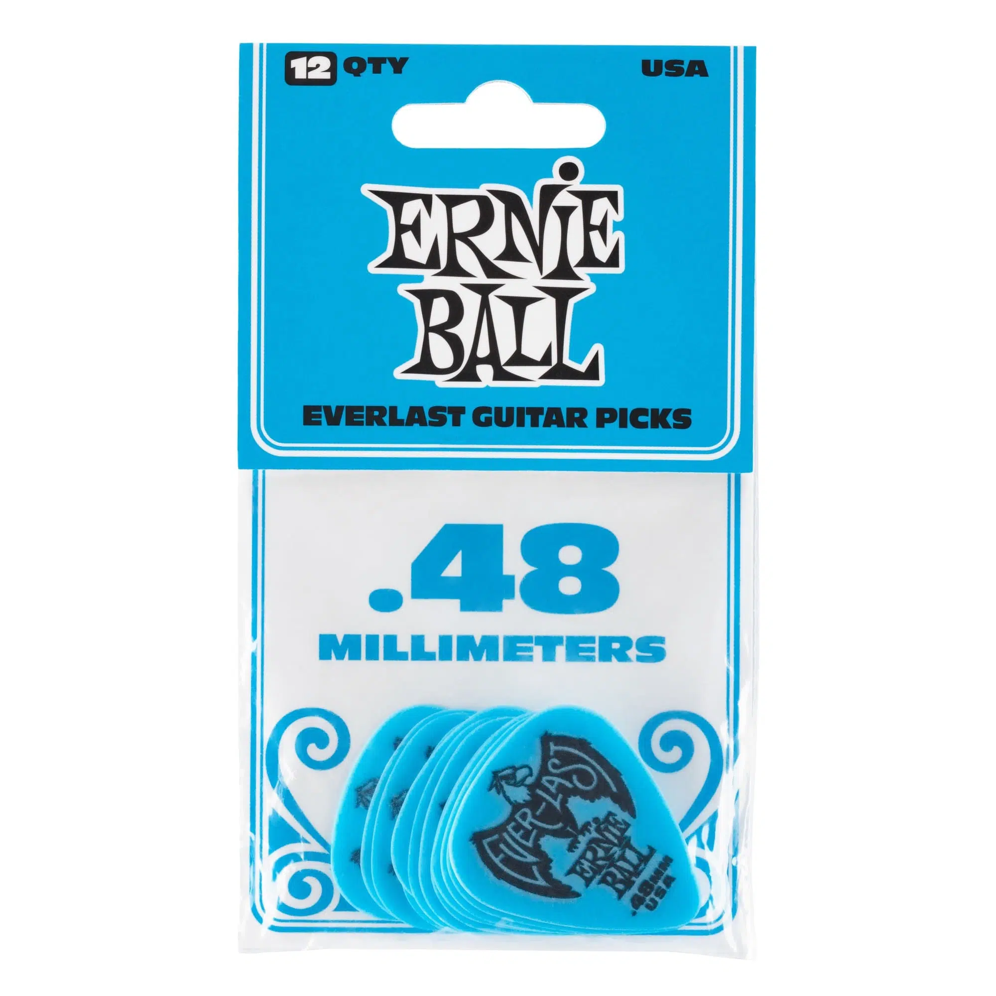 Ernie Ball Everlast Guitar Picks, Blue .48mm, 12-pack